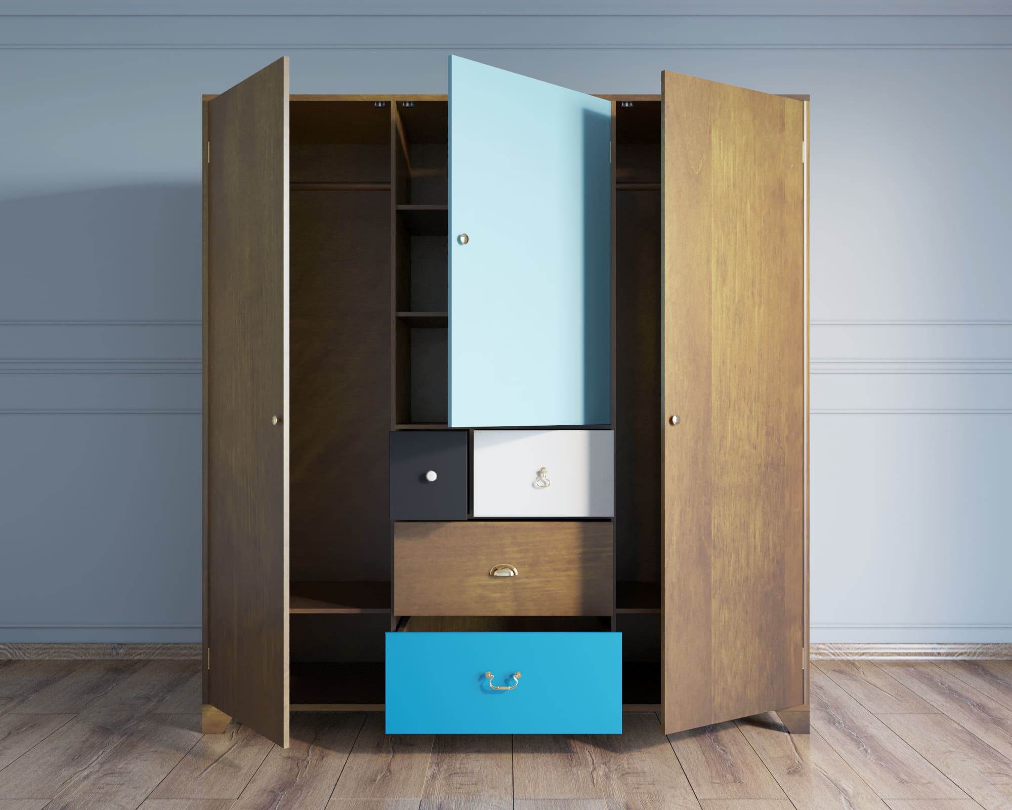 Шкаф с 4 ящиками "Aquarelle" трехстворчатый