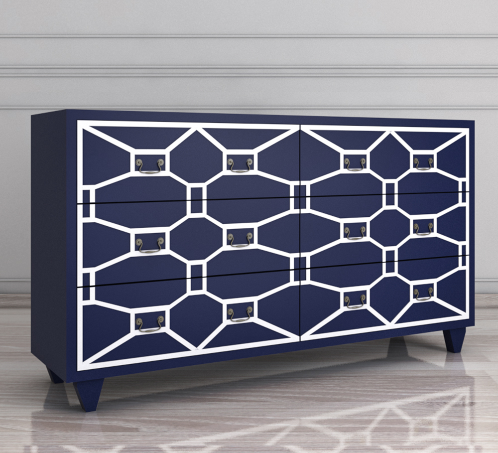 Синий комод массив «Emerald» 6 ящиков