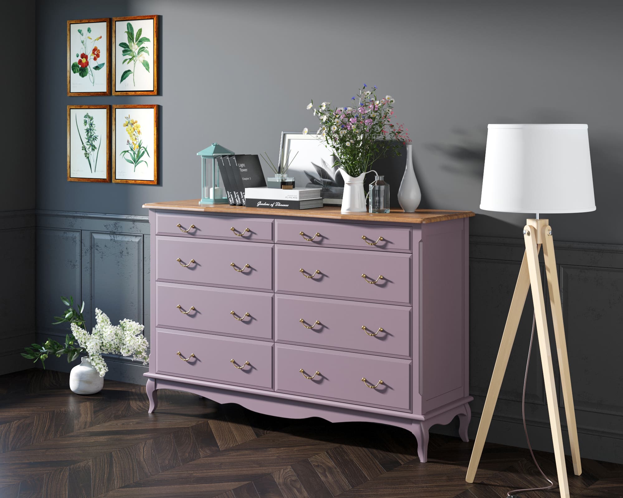 Комод массив Leontina Lavanda на восемь ящиков арт ST9316/2L