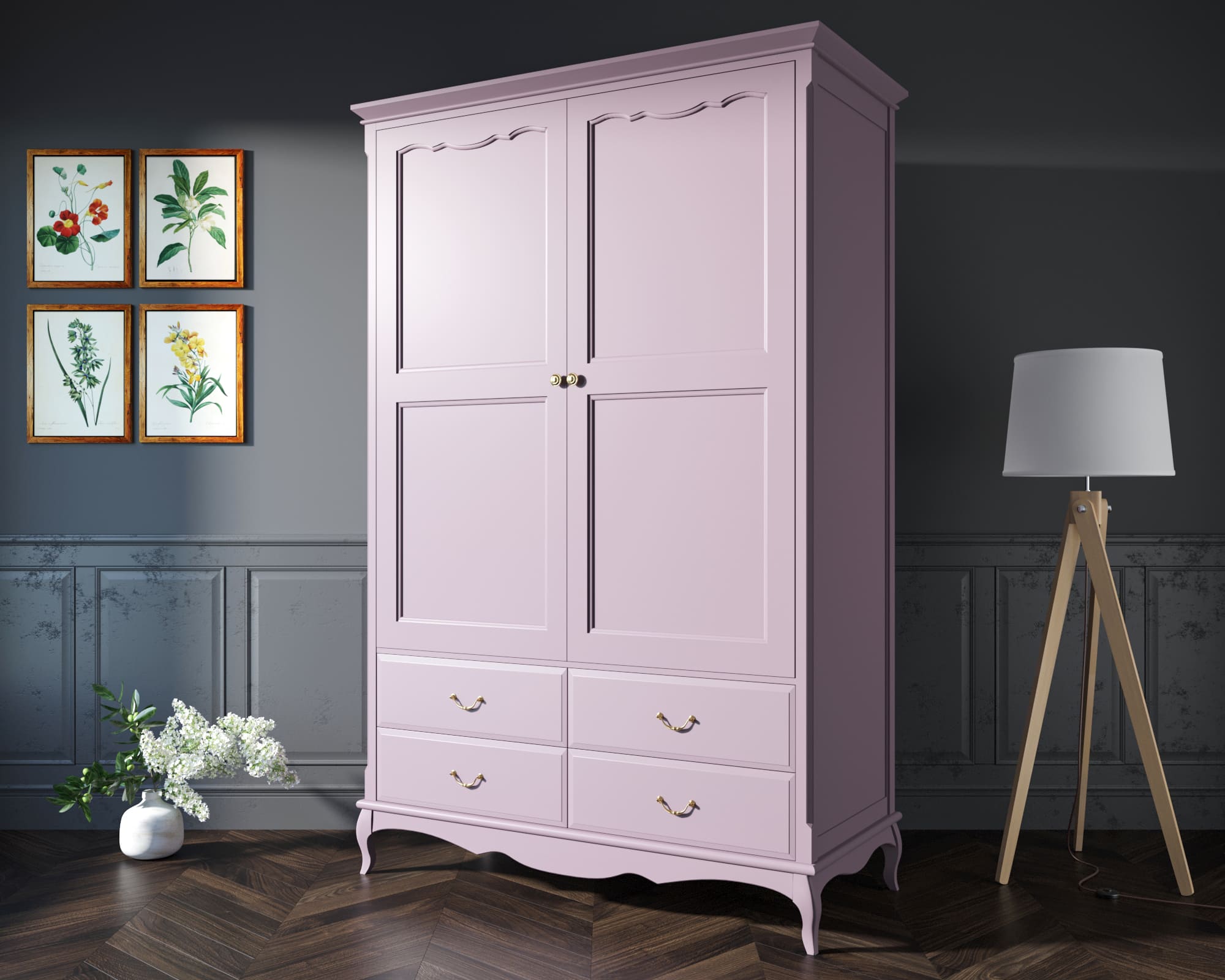 Шкаф в стиле Прованс "Leontina Lavanda" двустворчатый с ящиками