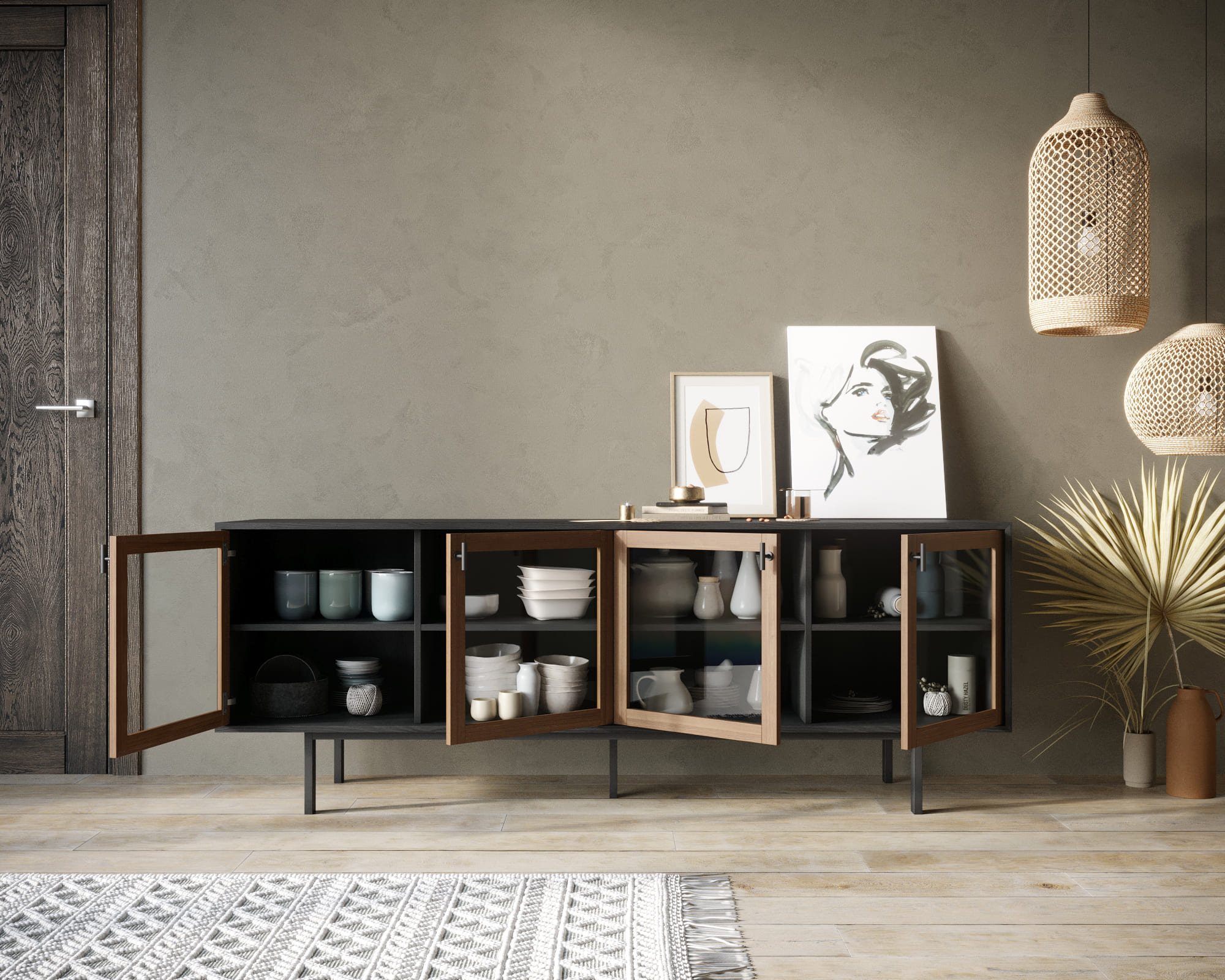 Комод с четырьмя стеклянными дверками "Emerson"