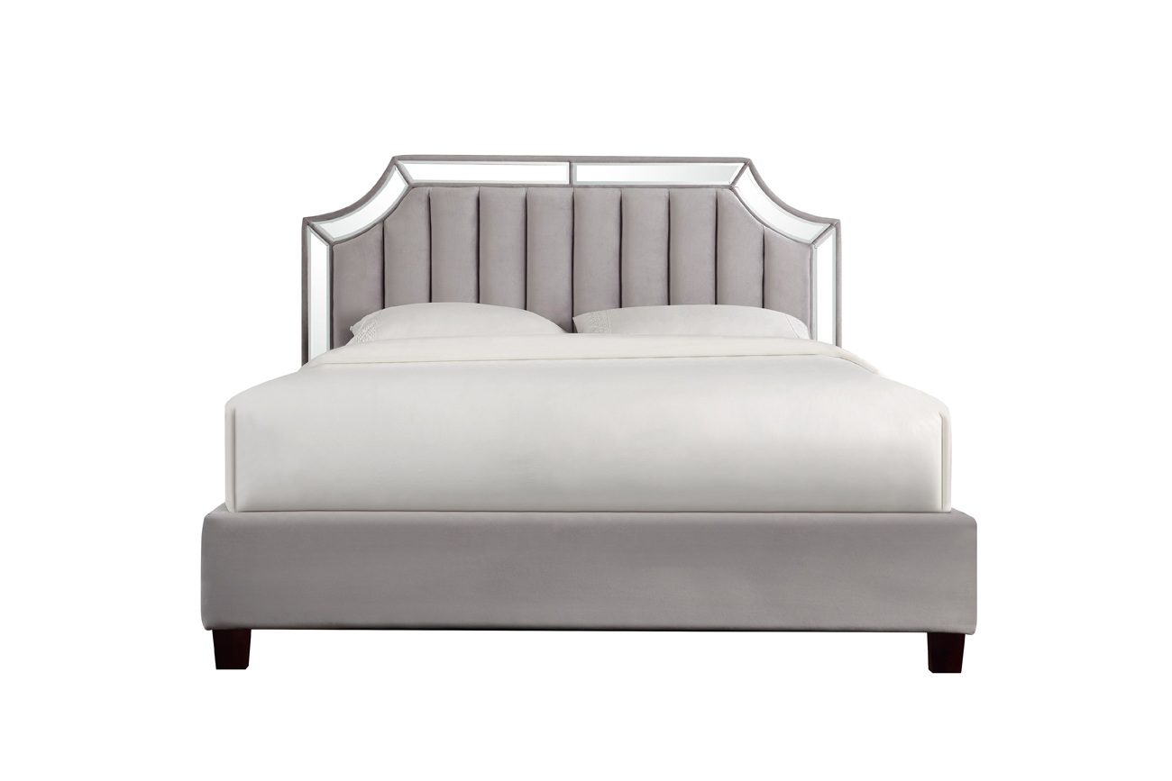 N-BD1894V GR Кровать с зеркальными вставками серая