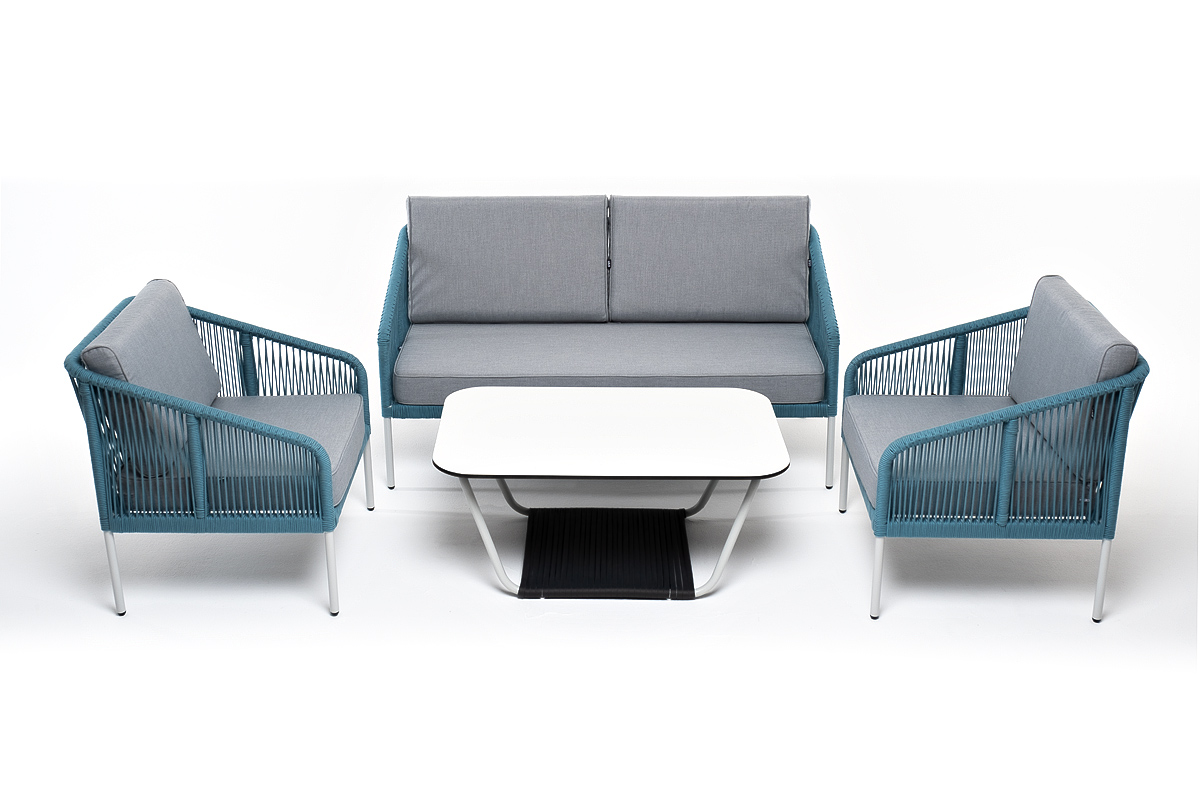 "Канны" лаунж-зона 4-местная из роупа со столом "Гранада" (серый гранит), основание дуб, роуп коричневый, ткань бежевая