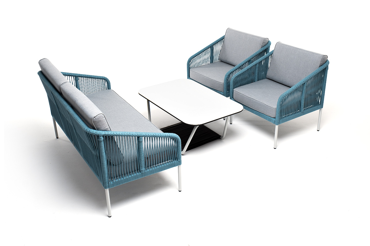 "Канны" лаунж-зона 4-местная из роупа со столом "Гранада" (серый гранит), основание дуб, роуп коричневый, ткань бежевая