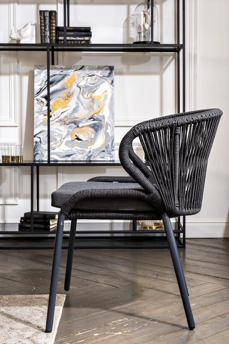 "Венецио" обеденная группа на 4 персоны со стульями "Миленто", каркас темно-серый, роуп темно-серый