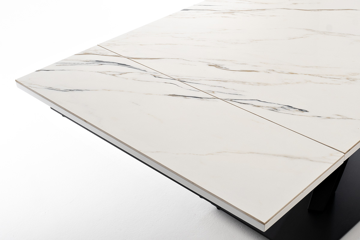 "Юпитер" стол интерьерный раздвижной обеденный из керамики, цвет белый глянцевый