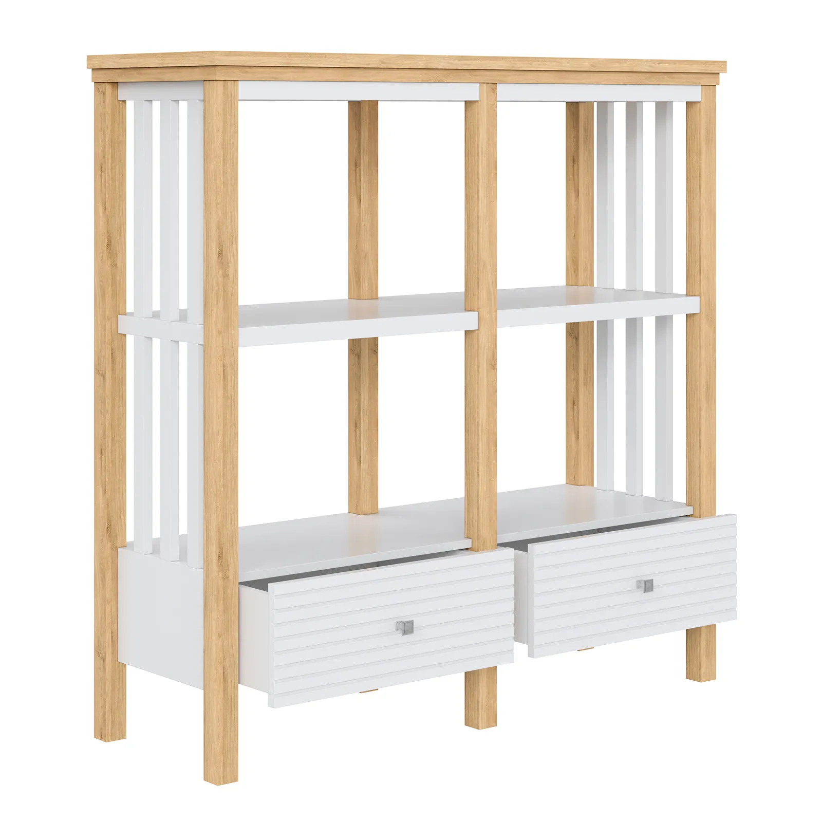 Стеллаж массив сосны Вояж-02-120-Р/Я (Белый лак + антик №24)