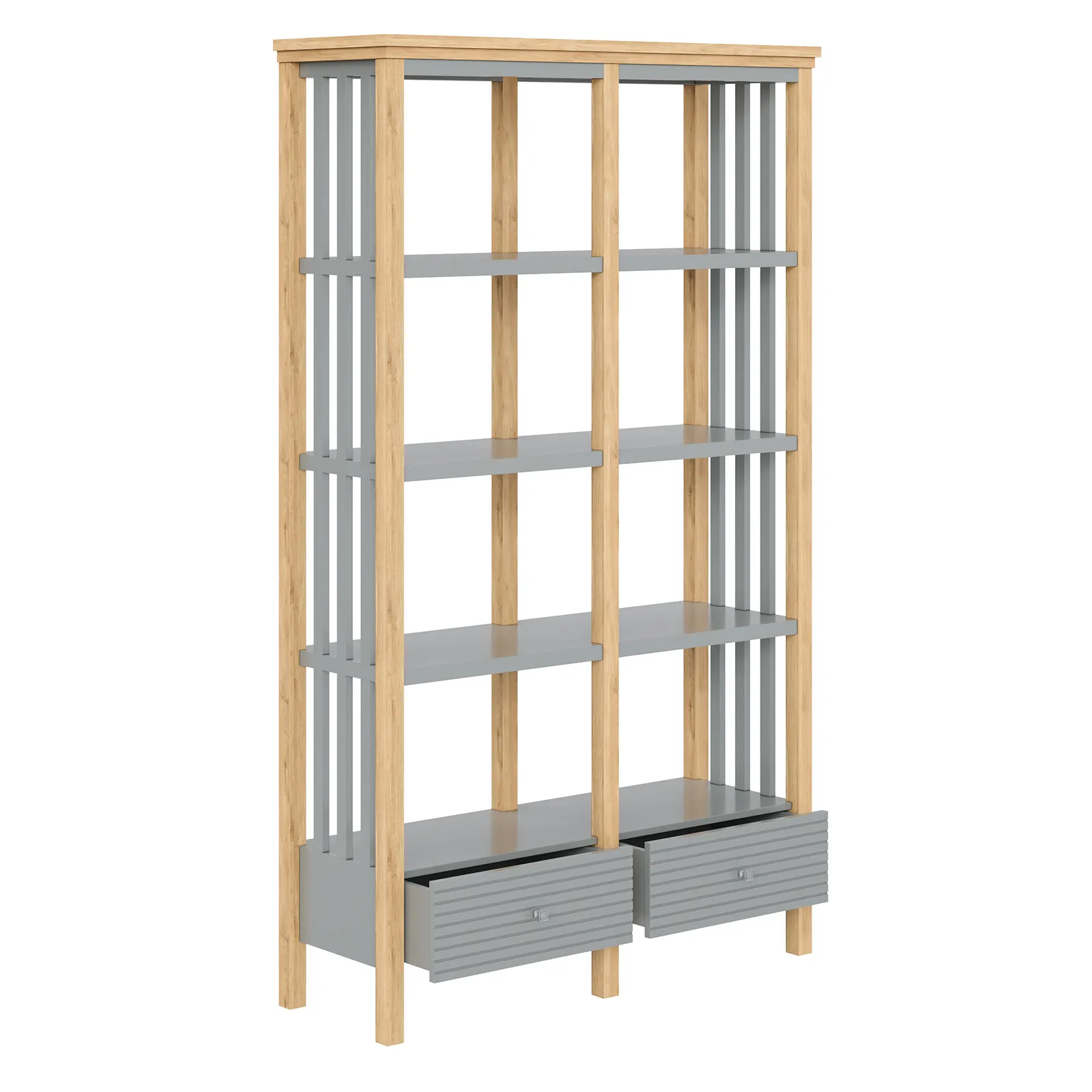 Стеллаж деревянный Вояж-02-200-Р/Я (Серый №7042+ антик №24)