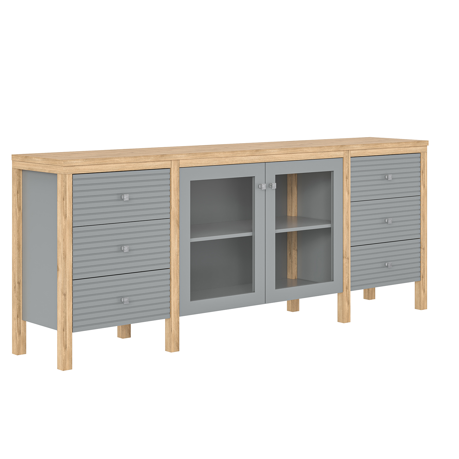 Тумба ТВ с ящиками Вояж-26-РЯ (Серый №7042 + антик №24)