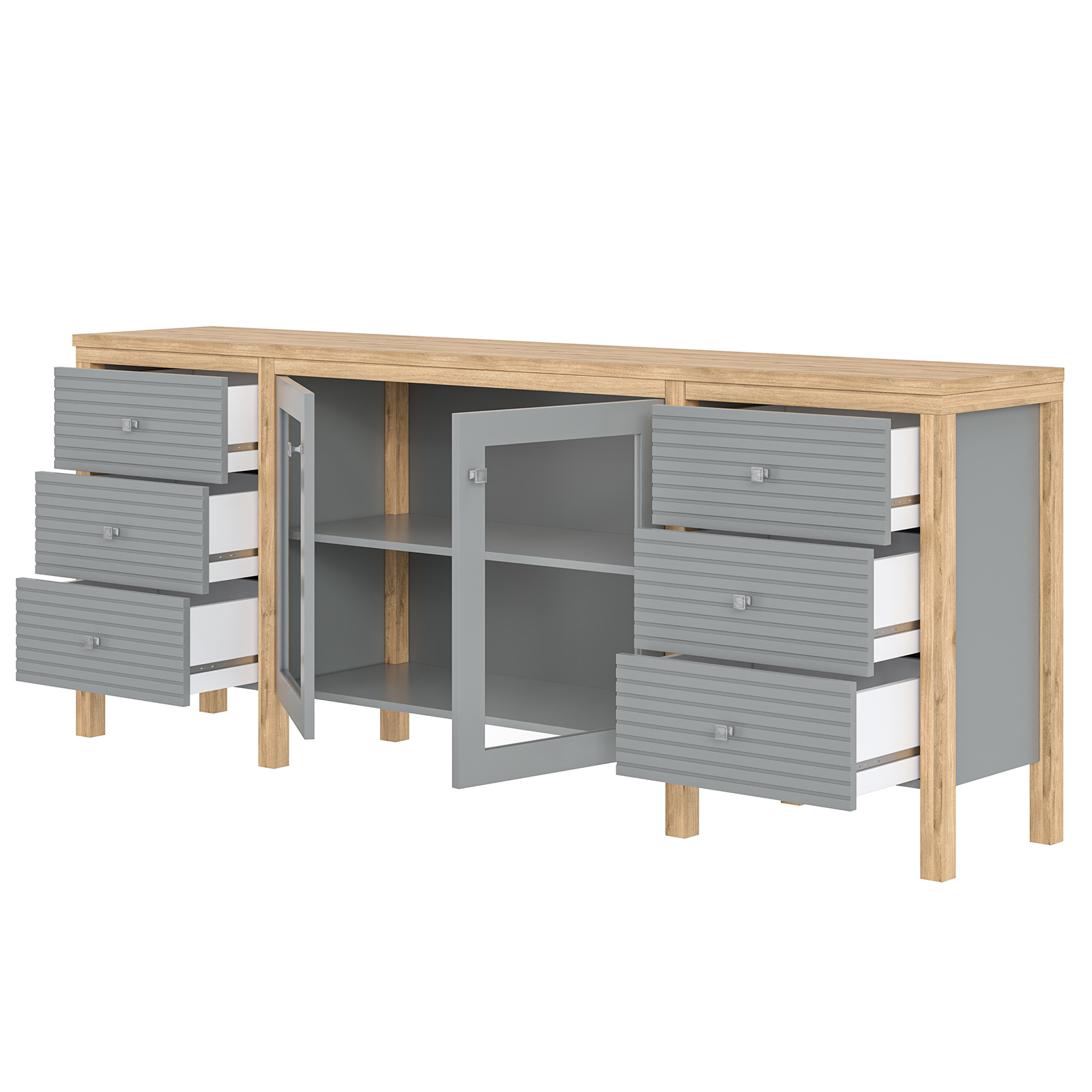 Тумба ТВ с ящиками Вояж-26-РЯ (Серый №7042 + антик №24)