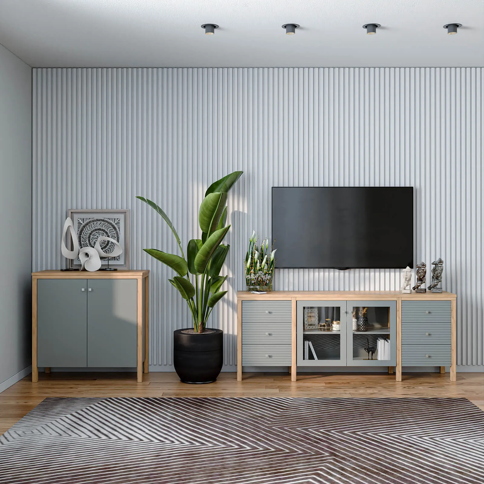 Тумба ТВ с ящиками Вояж-26-РЯ (Серый №7042 + антик №24)