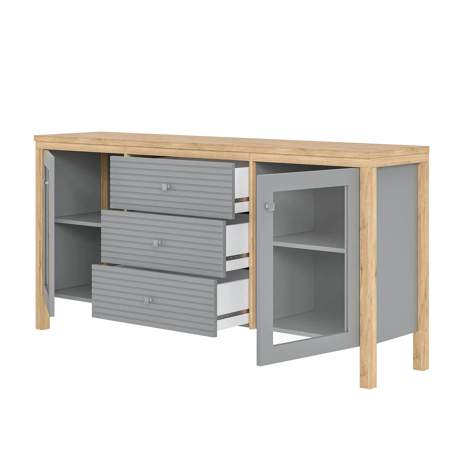 Тумба ТВ деревянная Вояж-23-РЯ (Серый №7042+ антик №24)