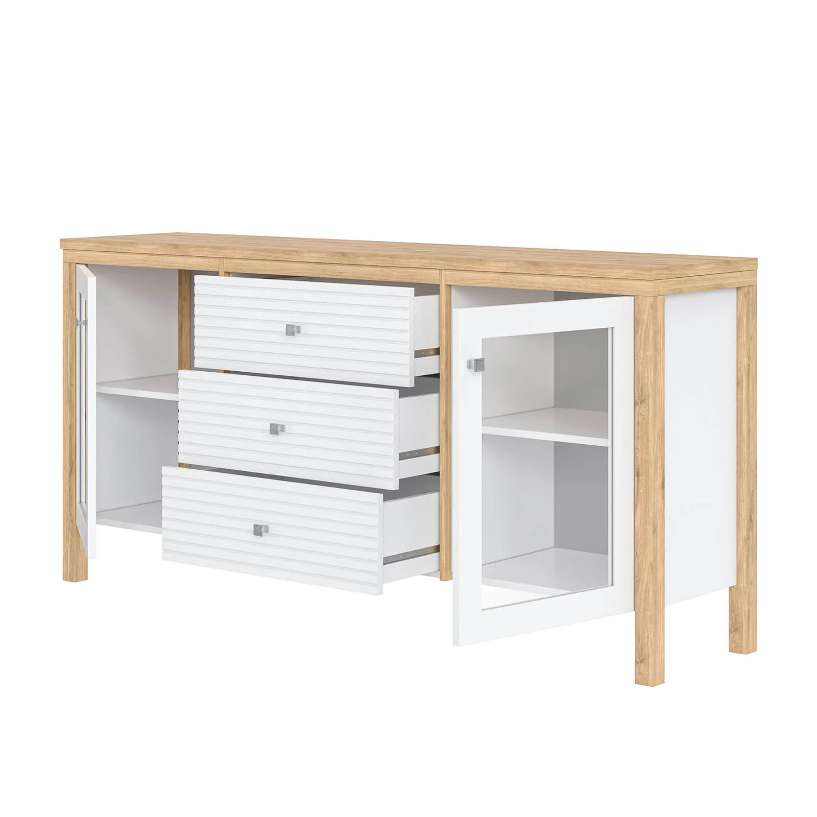 Тумба ТВ с 3 ящиками Вояж-23-РЯ (Белый лак + антик №24)